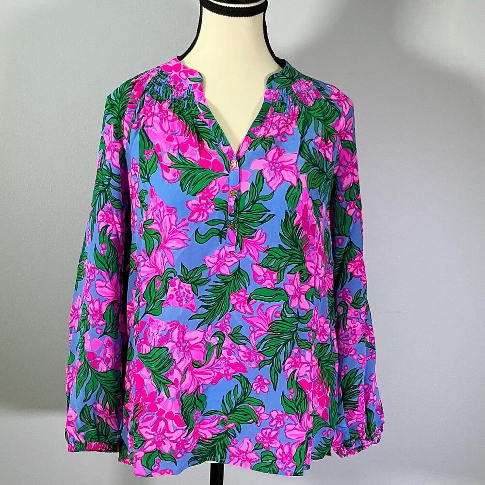 Lilly Pulitzer Elsa Women's Size XXS Cerise Pink Safari Silk Blouse NWT
